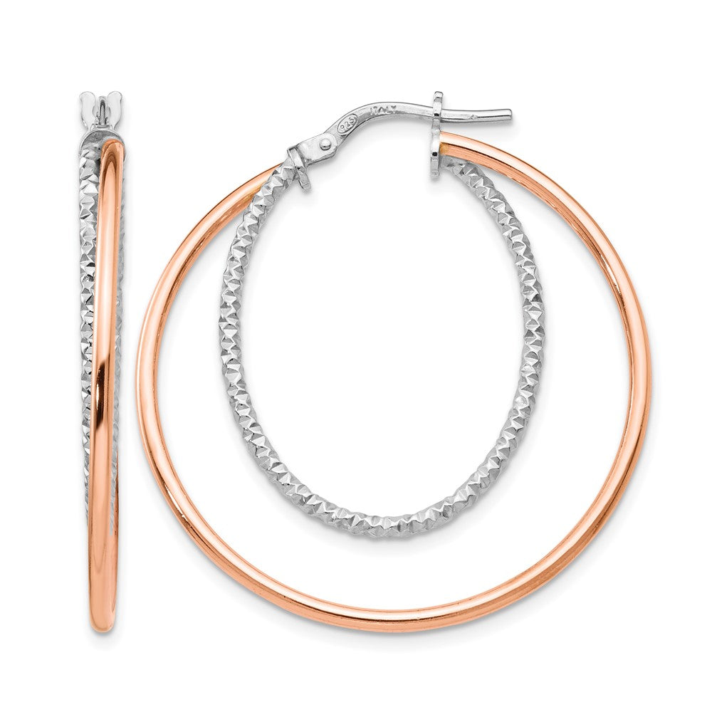 Sterling Silver Rose-tone D/C Hoop Earrings, 36 x 1.5 mm