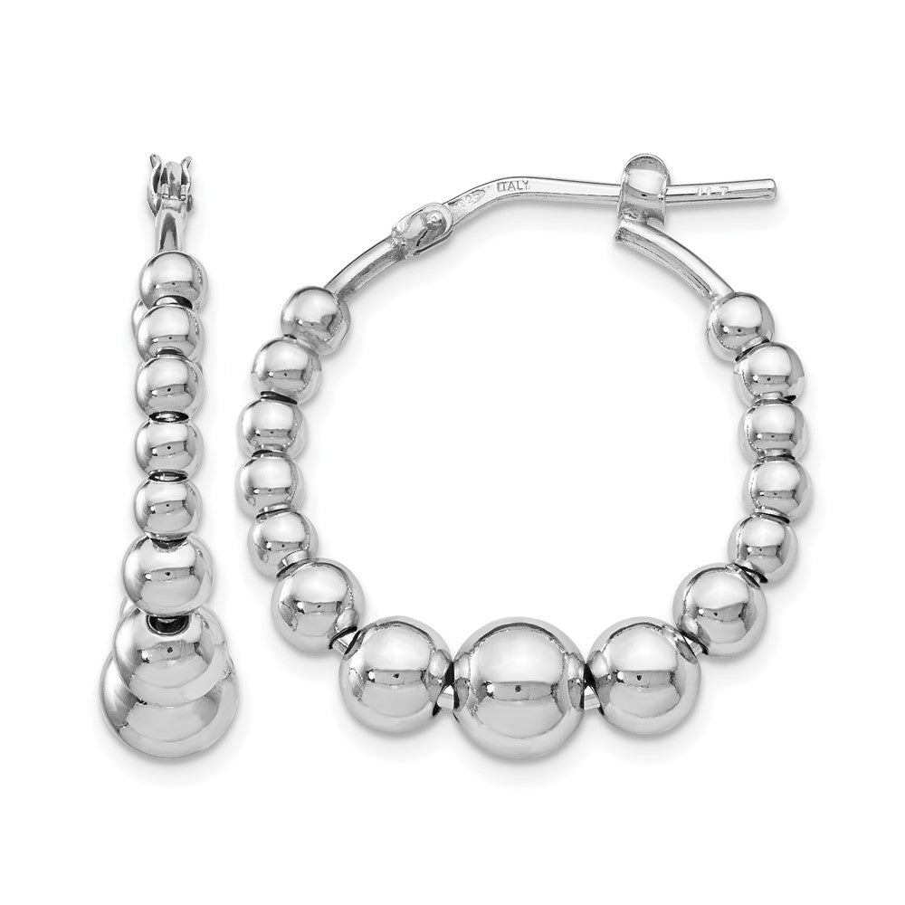 Sterling Silver RH-plated Polished Beaded Hoop Earrings, 24 x 23 mm