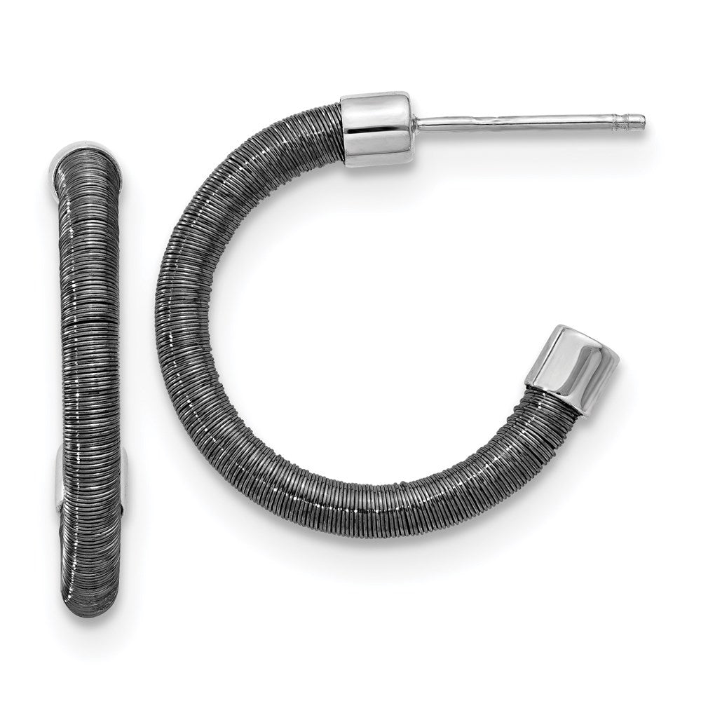Sterling Silver Rhodium & Ruthenium Textured Earrings, 22.5 x 22 mm