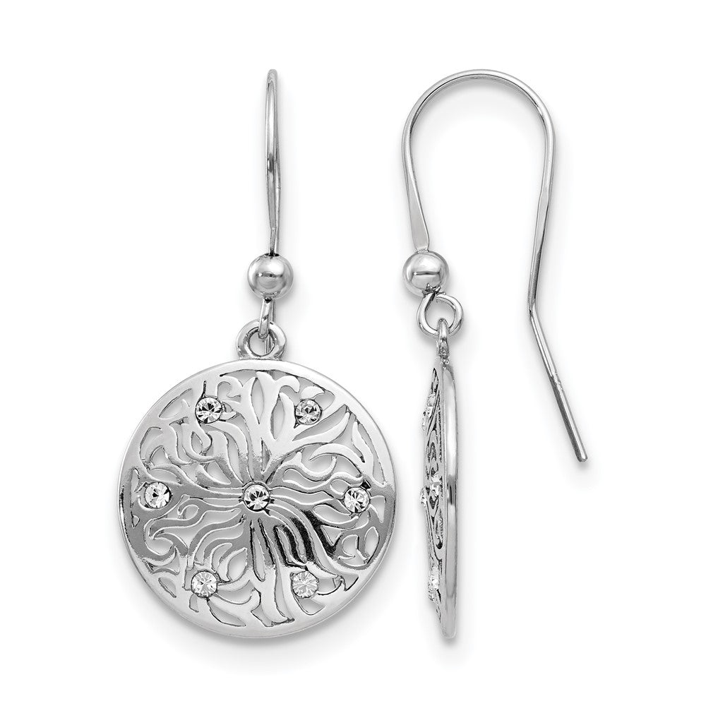 Sterling Silver RH-plated Polished CZ Dangle Earrings, 37 x 18 mm