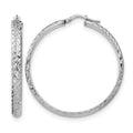 Sterling Silver RH-plated Polished & Textured Hoop Earrings, 40.5 x 4 mm