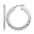 Sterling Silver RH-plated Polished & D/C Hoop Earrings, 34 x 2 mm