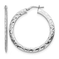 Sterling Silver RH-plated Polished & D/C Hoop Earrings, 39.5 x 2 mm