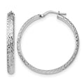 Sterling Silver RH-plated Polished & Textured Hoop Earrings, 36 x 4 mm