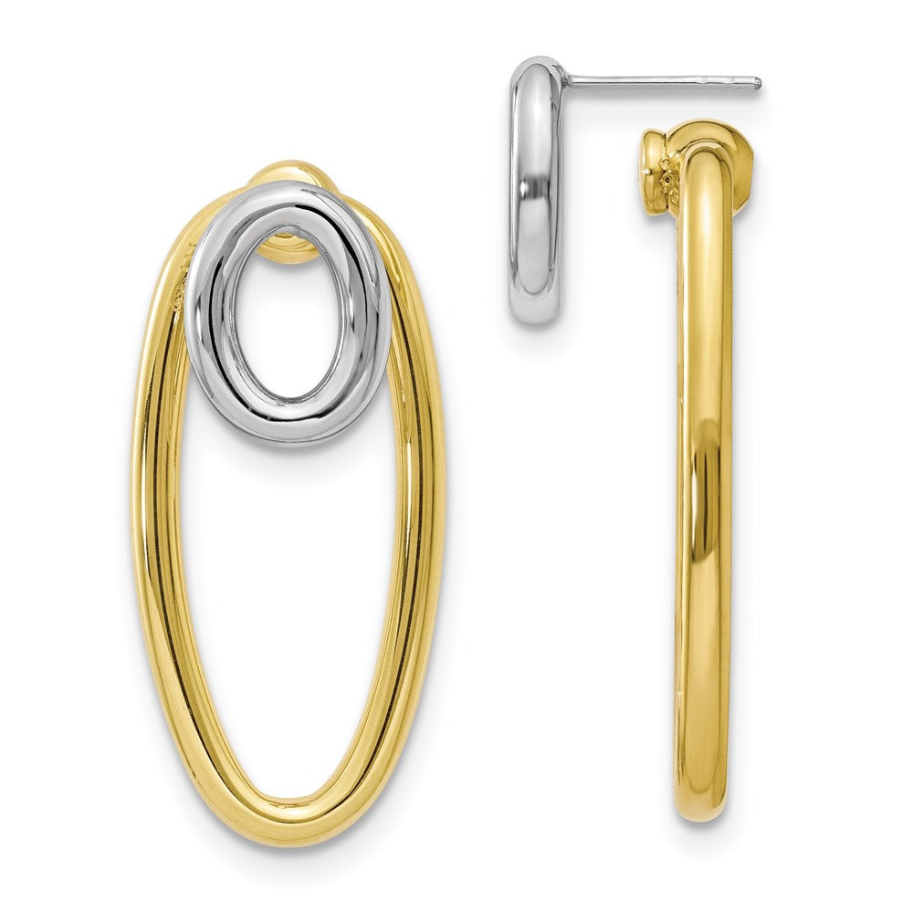Sterling Silver & Gold-tone Front & Back Oval Post Earrings, 38 x 15 mm
