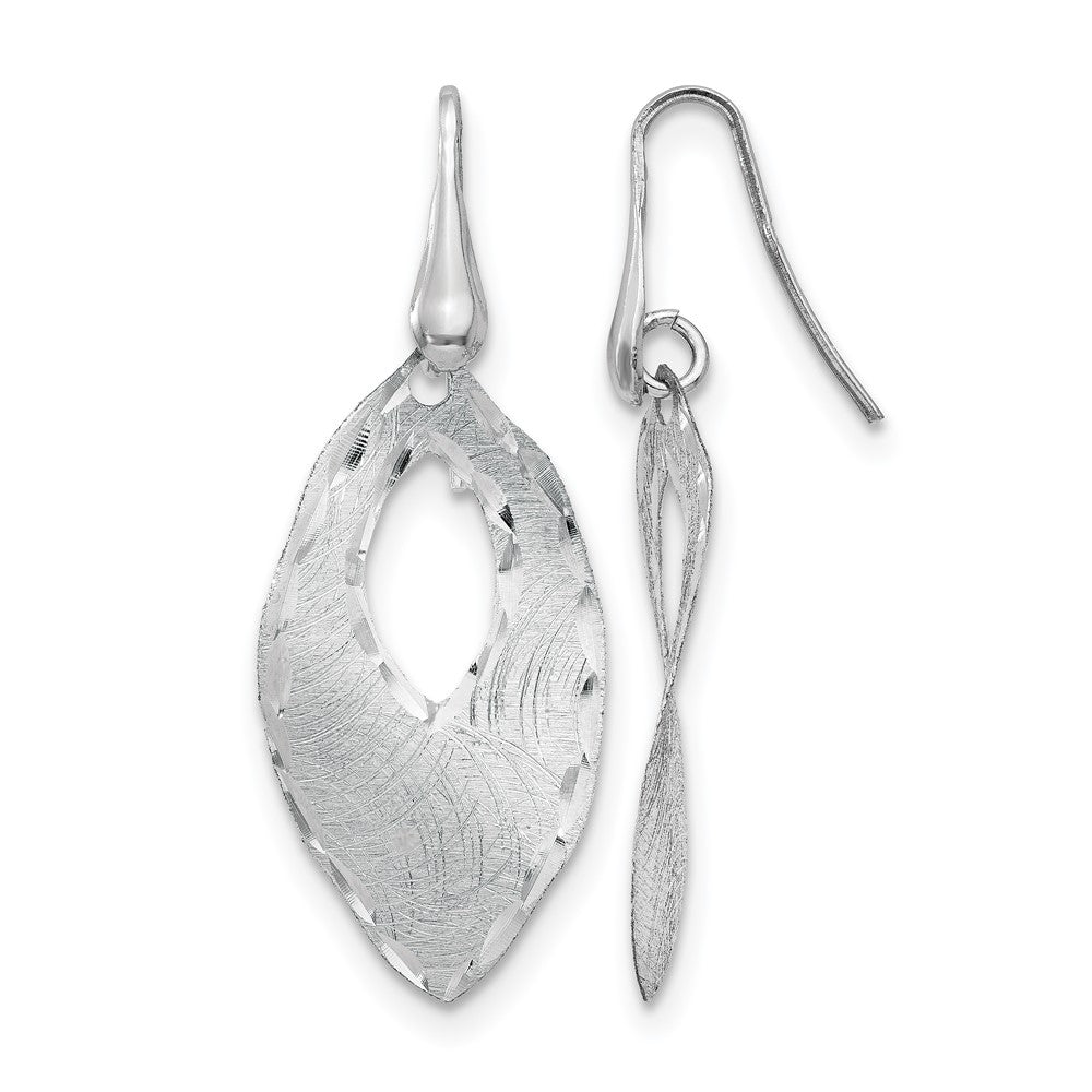 SS RH-plated Textured & D/C Dangle Shepherd Hook Earrings, 46 x 17 mm