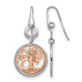 Sterling Silver & Rose-tone MOP Tree of Life Dangle Earrings, 39.5 x 18.6 mm