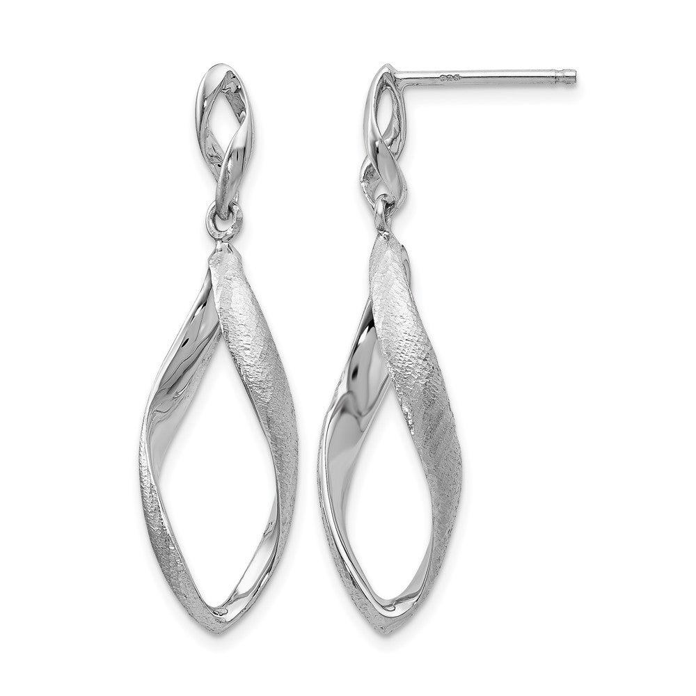 SS RH-plated Radiant Essence Textured Post Dangle Earrings, 37 x 11 mm