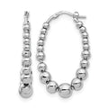 Sterling Silver RH-plated Polished Beaded Hoop Earrings, 37 x 5.5 mm