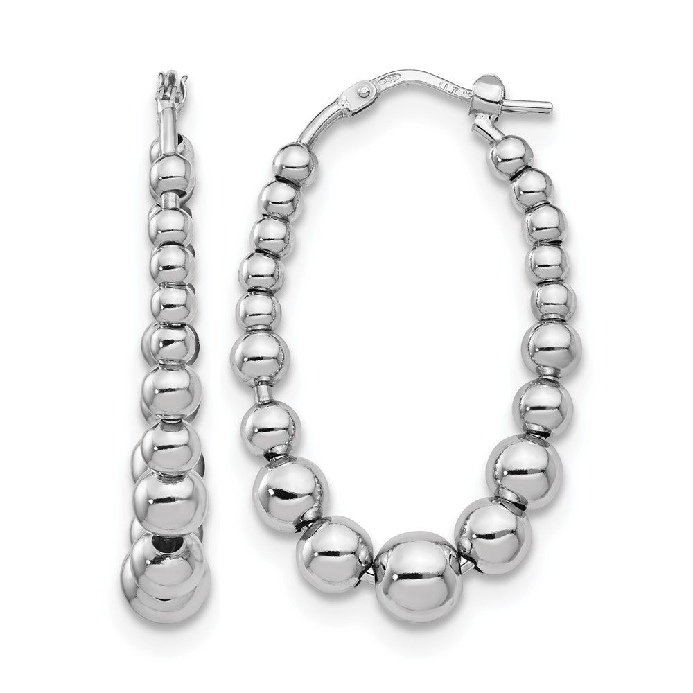 Sterling Silver RH-plated Polished Beaded Hoop Earrings, 37 x 5.5 mm