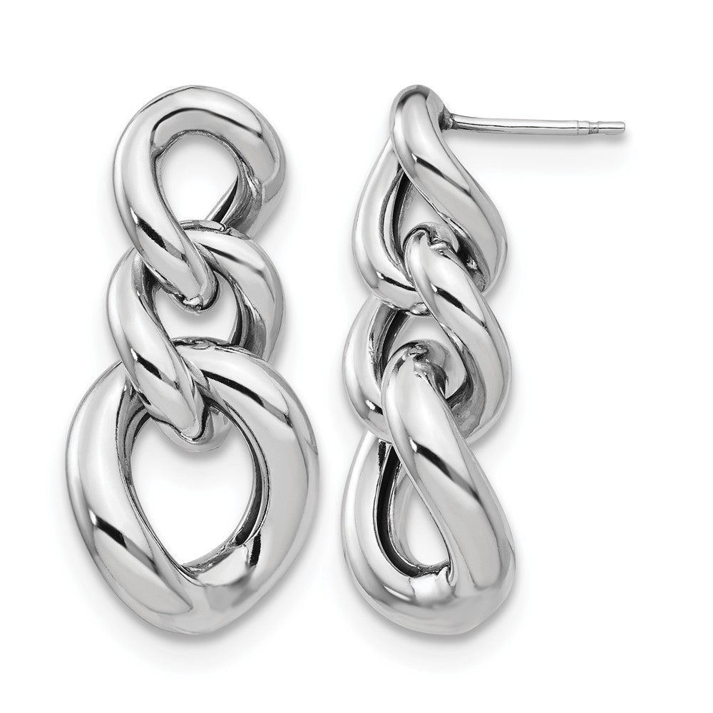 Sterling Silver RH-plated Polished Post Dangle Earrings, 31.67 x 14.17 mm