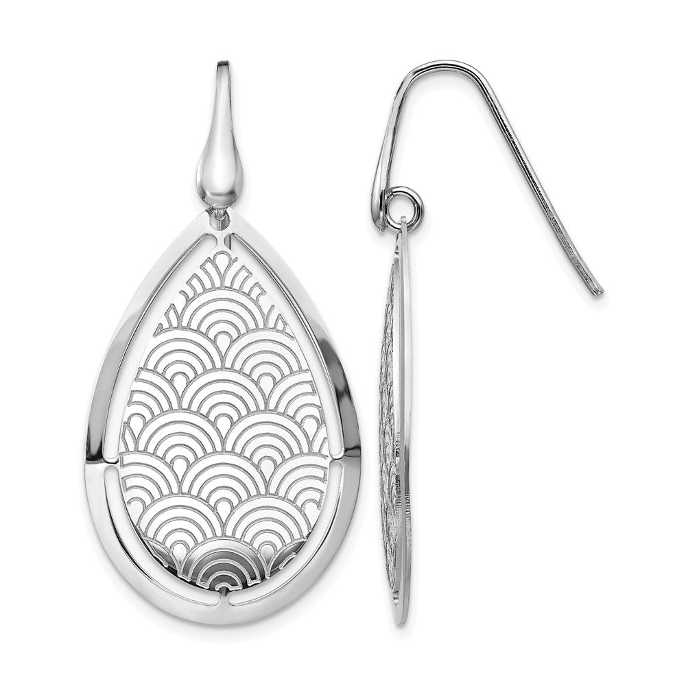 Sterling Silver RH-plt Brushed/Polished Laser Cut Dangle Earrings, 44 x 21 mm