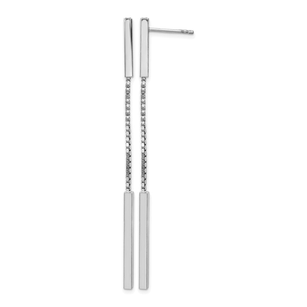Sterling Silver Rhod-plat Polished Bar Post Dangle Earrings, 70 x 5.3 mm