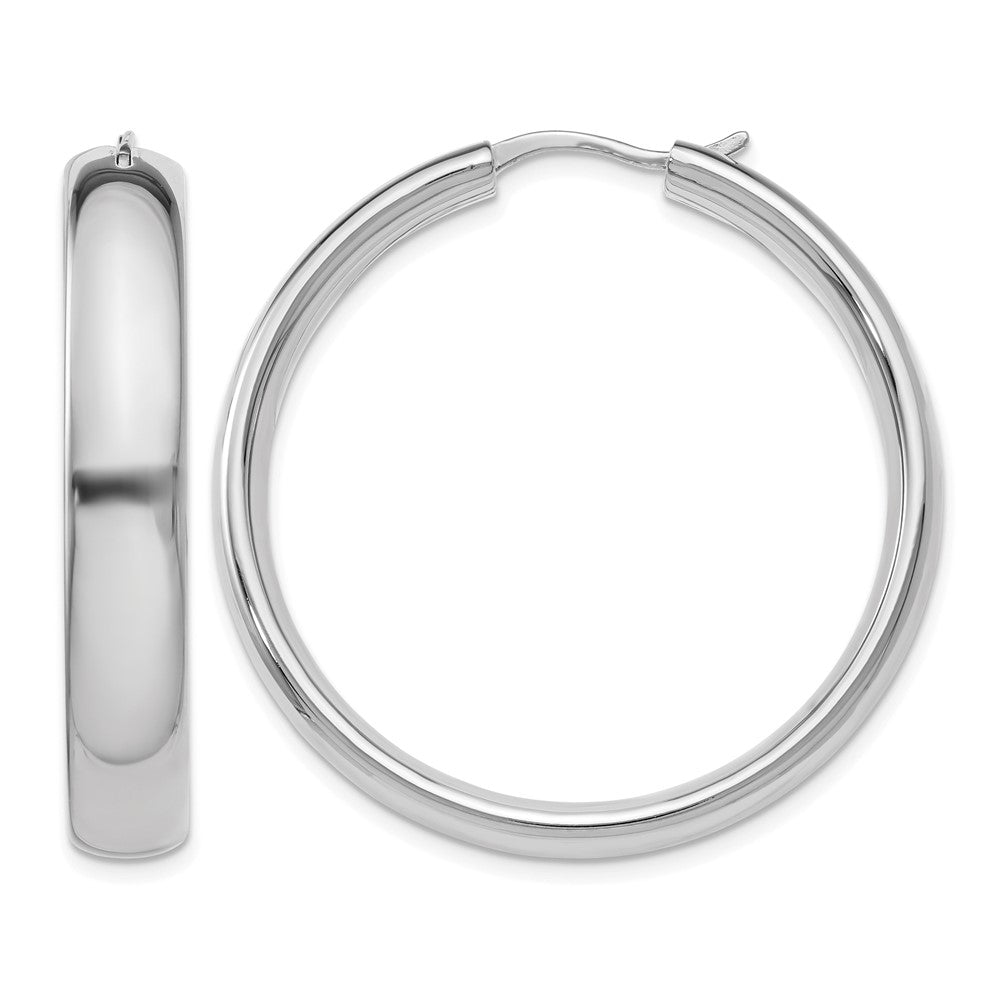 Sterling Silver Rhodium-plated 6mm Half Round Tube Earrings, 36 x 6 mm
