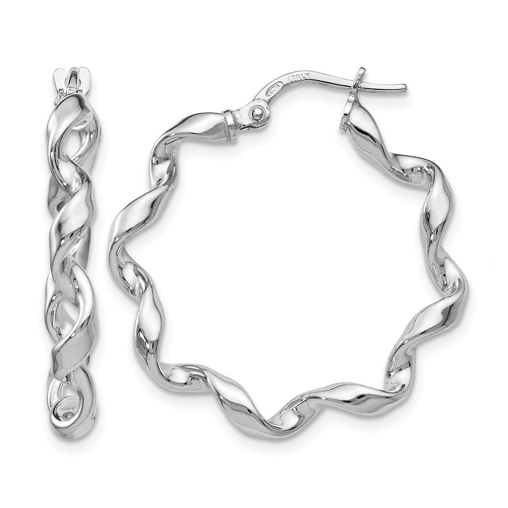 Sterling Silver RH-plated Polished Twisted Hoop Earrings, 26 x 3.5 mm
