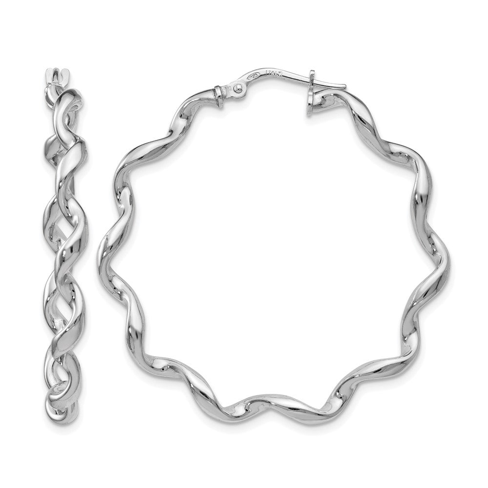 Sterling Silver RH-plated Polished Twisted Hoop Earrings, 38 x 3.5 mm