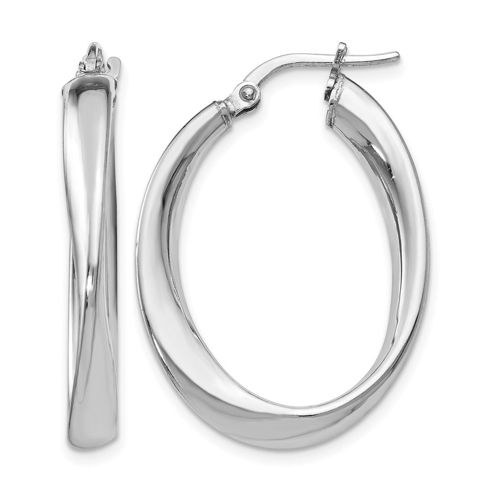 Sterling Silver RH-plated Polished Twisted Oval Hoop Earrings, 31 x 4 mm