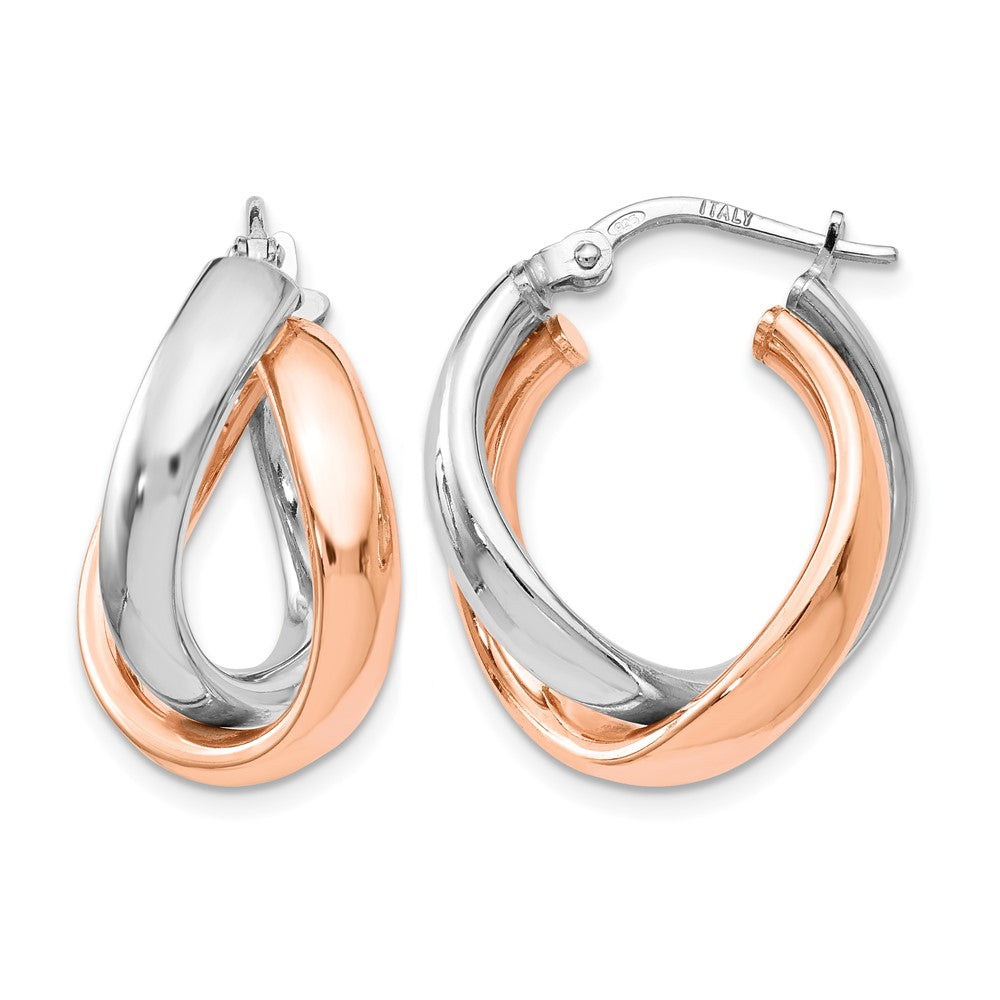 Sterling Silver Rose Gold-plated Double Hoop Earrings, 21 x 4.5 mm