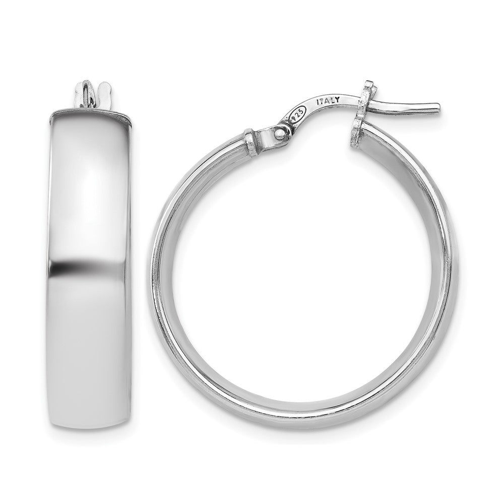 Sterling Silver RH-plated Polished Hinged Hoop Earrings, 24 x 6 mm