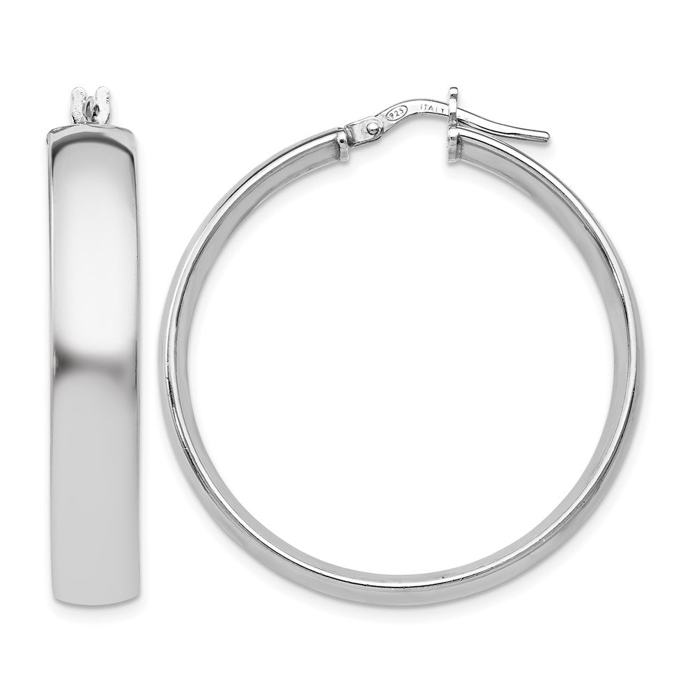 Sterling Silver RH-plated Polished Hinged Hoop Earrings, 36 x 6 mm