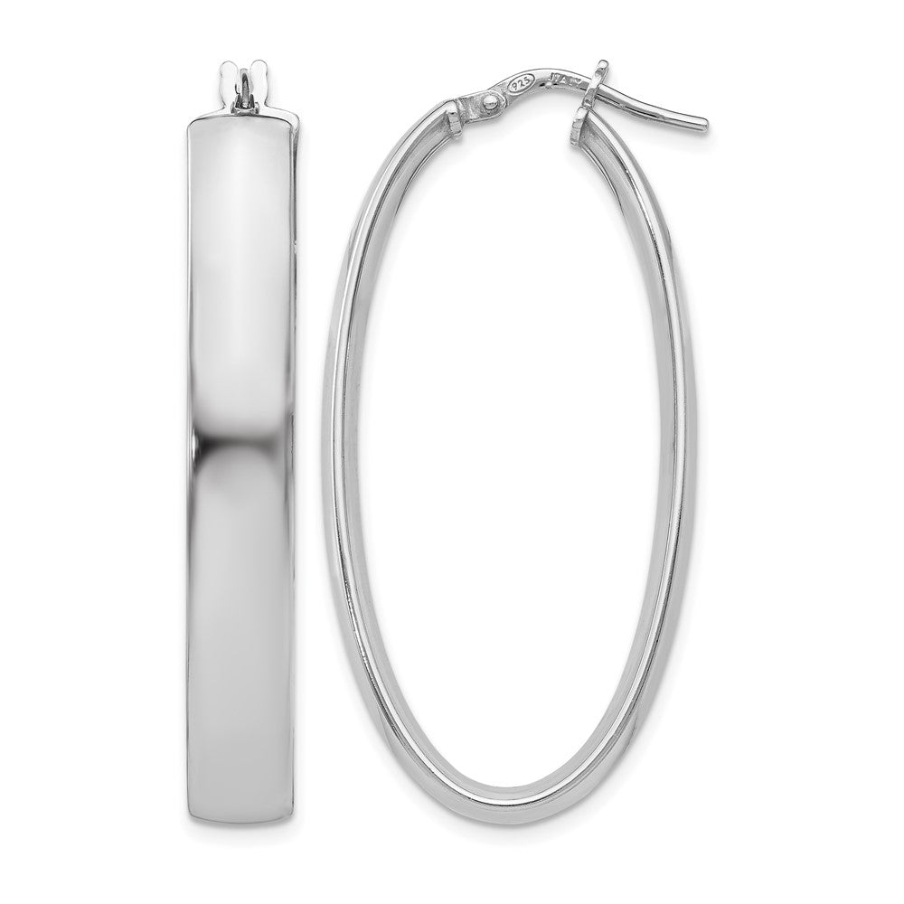 Sterling Silver RH-plated Polished Oval Hinged Hoop Earrings, 44 x 6 mm