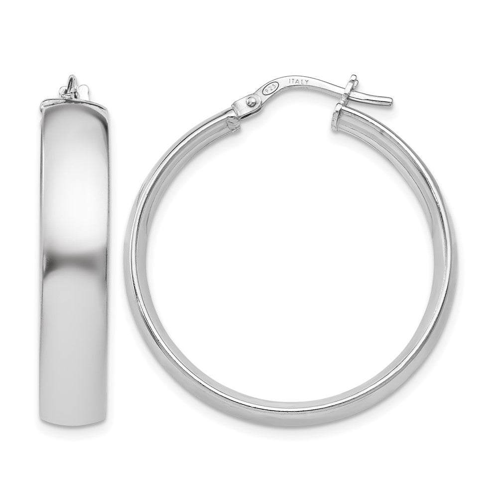 Sterling Silver RH-plated Polished Hinged Hoop Earrings, 30 x 6 mm