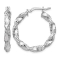 Sterling Silver RH-plated Polished Twisted Hinged Hoop Earrings, 29 x 27 mm