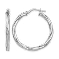 Sterling Silver RH-plated Polished Twisted Hinged Hoop Earrings, 32 x 2.85 mm