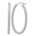Sterling Silver RH-plt Polish/Textured Oval Hinged Hoop Earrings, 44 x 3 mm