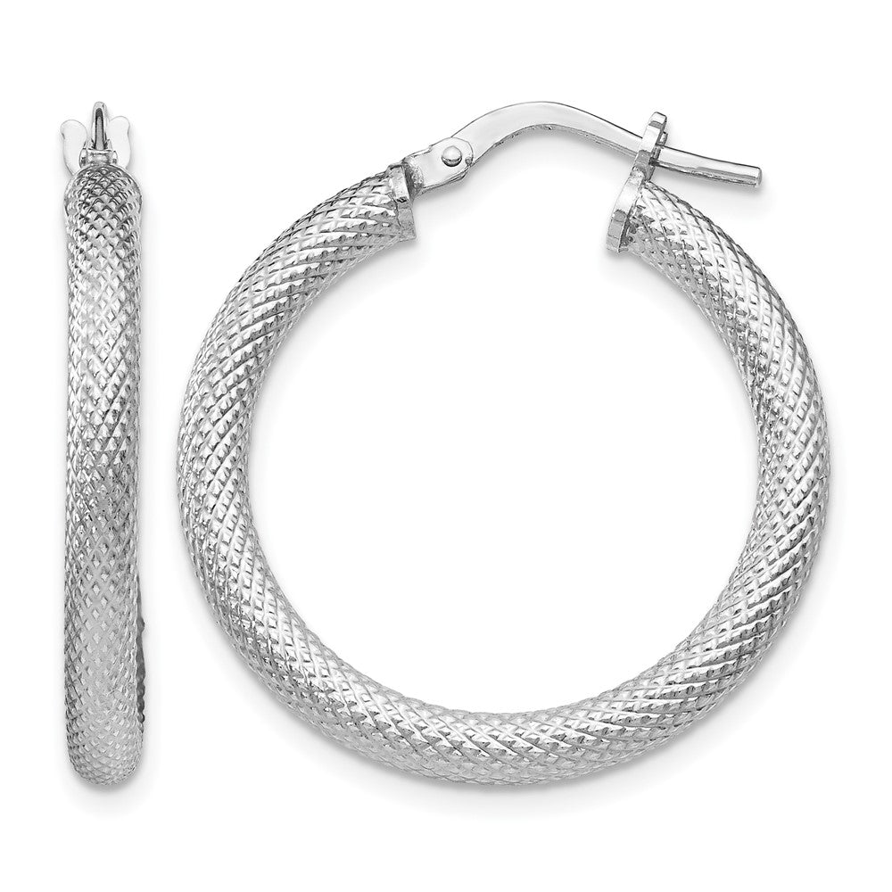 Sterling Silver RH-plated Textured Hinged Hoop Earrings, 26 x 3 mm