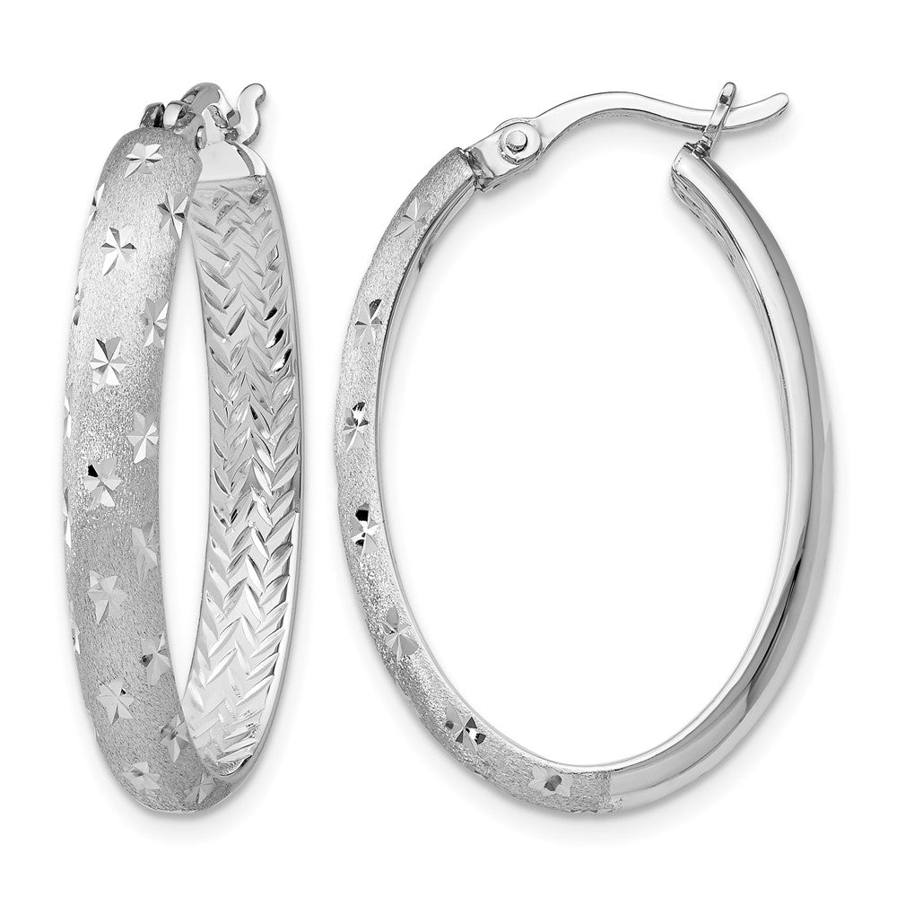 Sterling Silver Rhodium In/Out D/C Oval Earrings, 29 x 4 mm