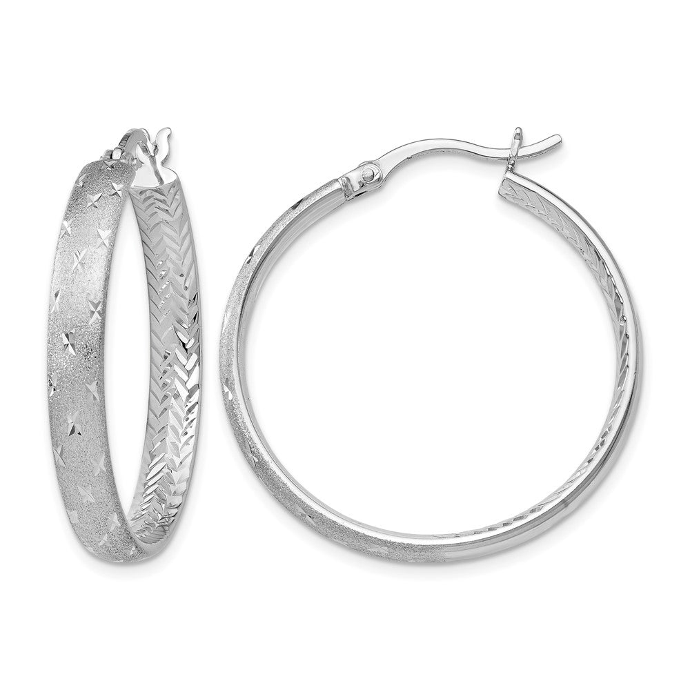 Sterling Silver Rhodium In/Out D/C Earrings, 30.5 x 4 mm