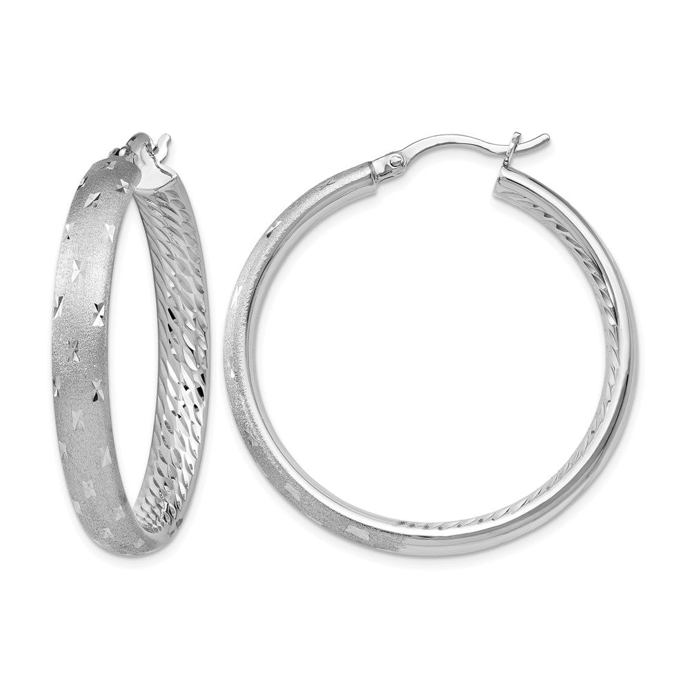 Sterling Silver Rhodium In/Out D/C Earrings, 38.5 x 5 mm