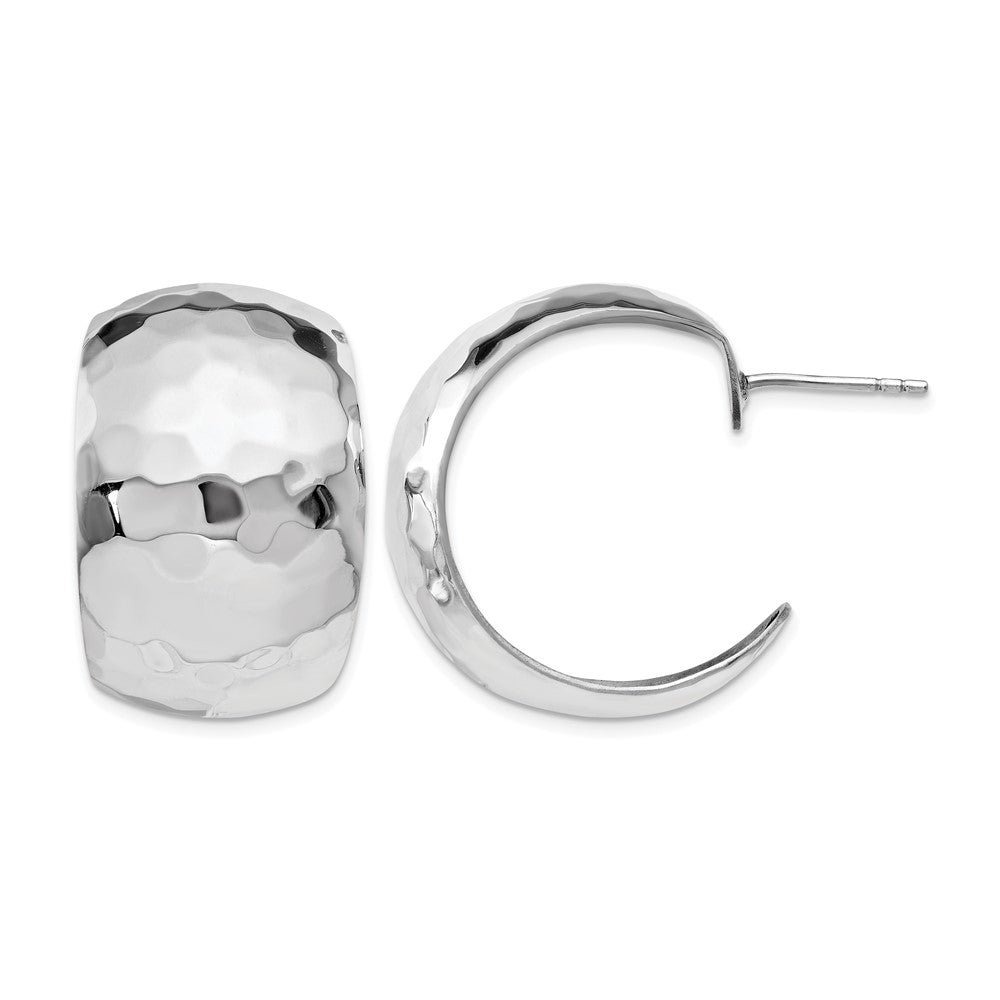 Sterling Silver RH-plated Polished Hammered Post Earrings, 27 x 17 mm