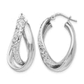 Sterling Silver RH-plated Polished / Textured Fancy Hoop Earrings, 26 x 4 mm