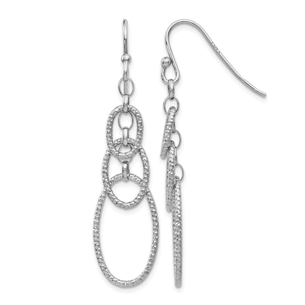 Sterling Silver RH-plt Textured Dangle Shepherd Hook Earrings, 50 x 11.5 mm