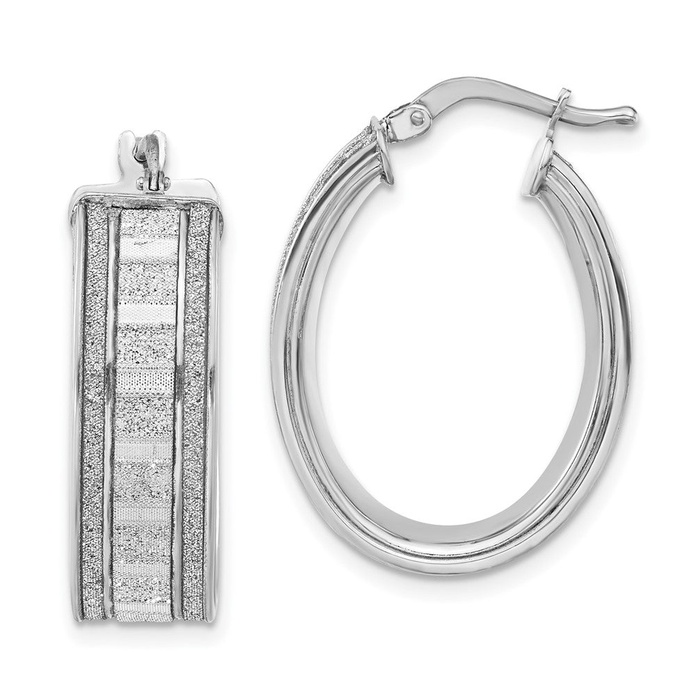 Sterling Silver Polished Glitter Infused Oval Hoop Earrings, 26.8 x 19.45 mm