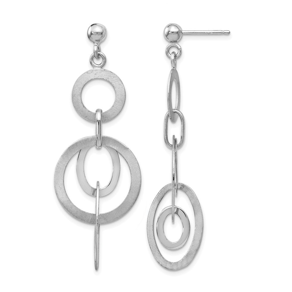 Sterling Silver Rhodium-plated Polished and Brushed Dangle Earring, 50 x 17.77 mm