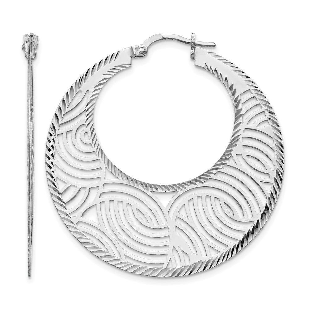 Sterling Silver Rhodium-plated Fancy Polished Cut-out Hoop Earring, 39 x 37.93 mm