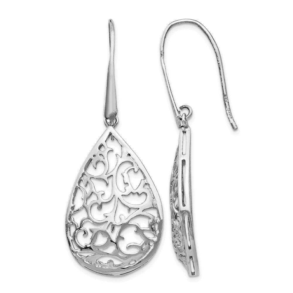 Sterling Silver Rhod-pltd Polished Cut-out Teardrop Dangle Earring, 49 x 19.83 mm