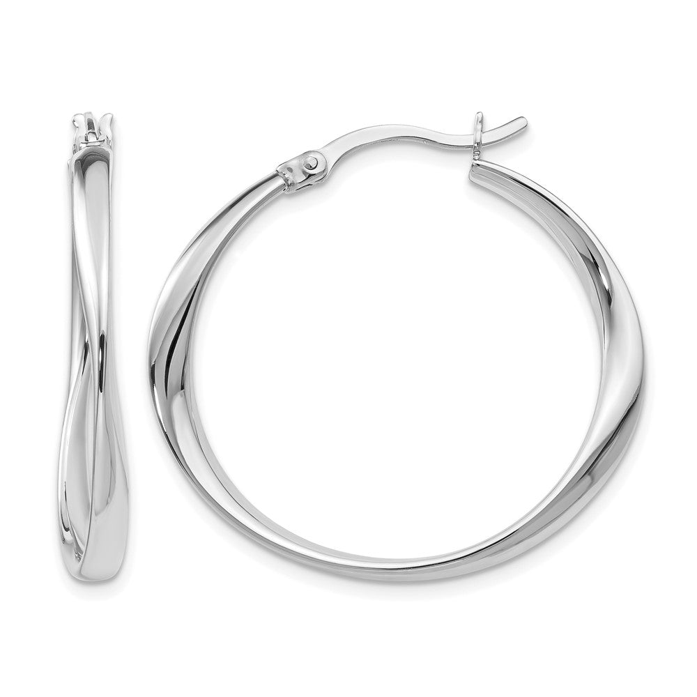 Sterling Silver RH-plated Polished Hoop Earrings, 30 x 3 mm