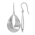 Sterling Silver RH-plated Polished and Textured Dangle Earrings, 55 x 24.09 mm