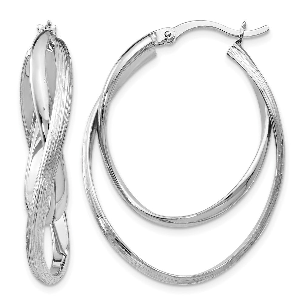 Sterling Silver RH-plated Polished and Textured Hoop Earrings, 37 x 28.06 mm
