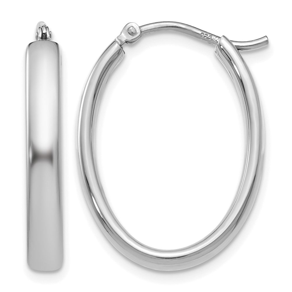 Sterling Silver RH-plated Polished Oval Hoop Earrings, 23 x 3.5 mm