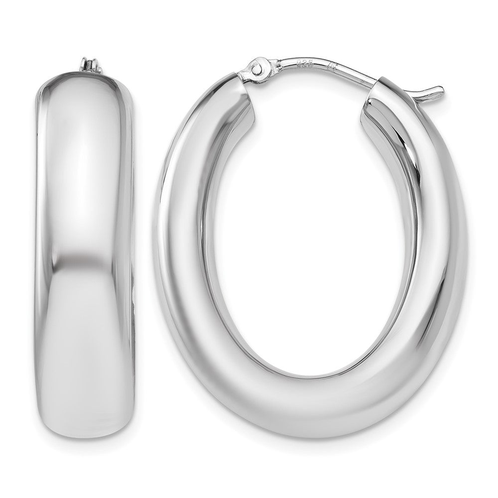 Sterling Silver RH-plated Polished Oval Hoop Earrings, 27 x 7.25 mm