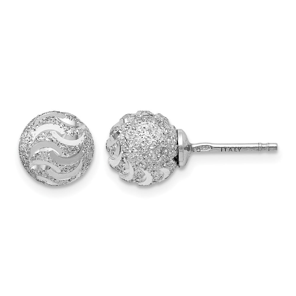Sterling Silver RH-plated Laser-cut Ball Post Earrings, 8 x 8 mm