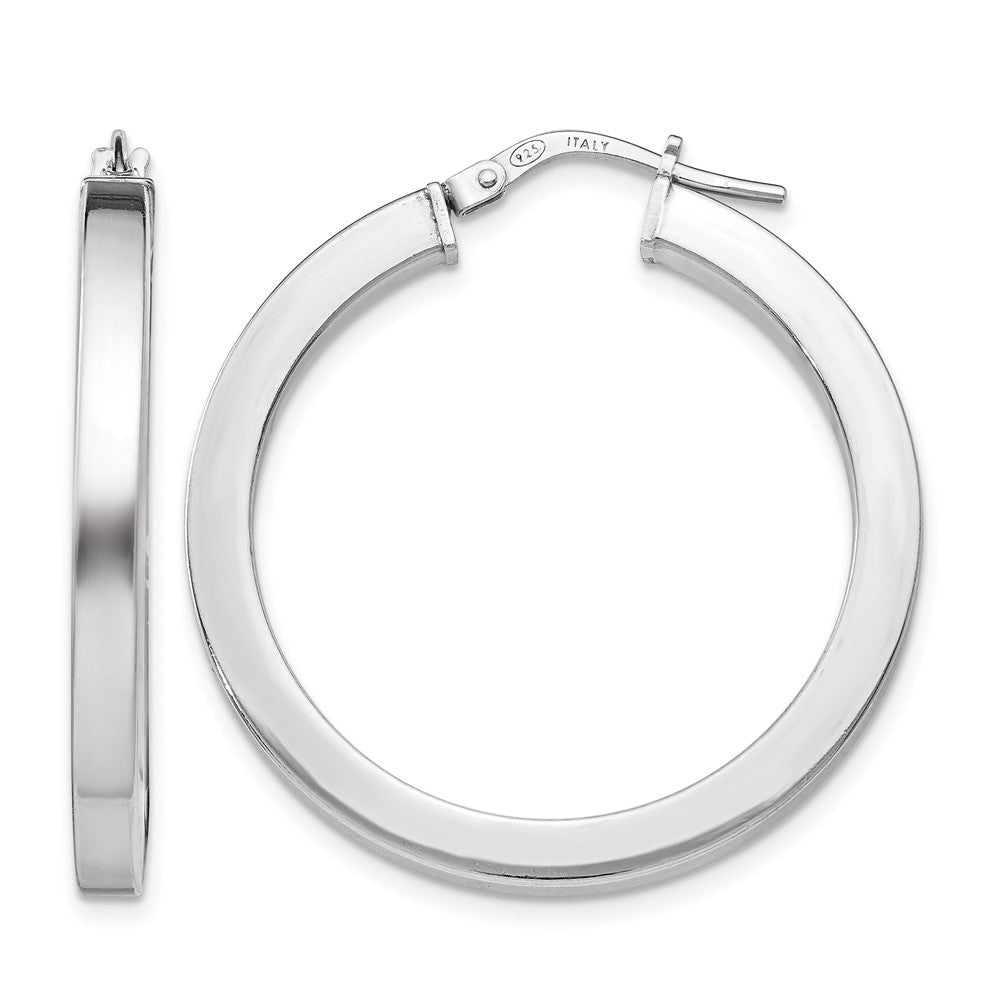Sterling Silver RH-plated Polished Hoop Earrings, 31 x 3 mm