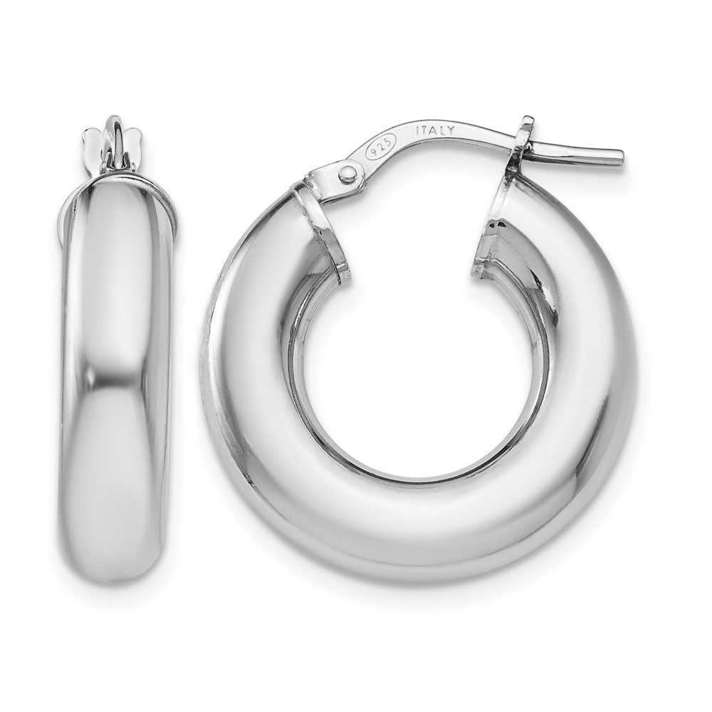 Sterling Silver RH-plated Polished Hoop Earrings, 21 x 5 mm