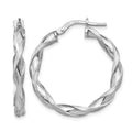 SS RH-plated Polished/Scratch-finish Twisted Hoop Earrings, 26.5 x 3 mm