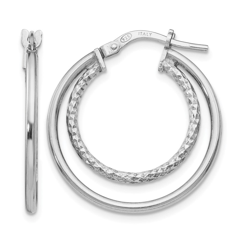 Sterling Silver RH-plated Polished D/C Hoop Earrings, 25 x 1.5 mm